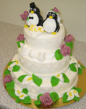 Свадебный торт с пингвинами